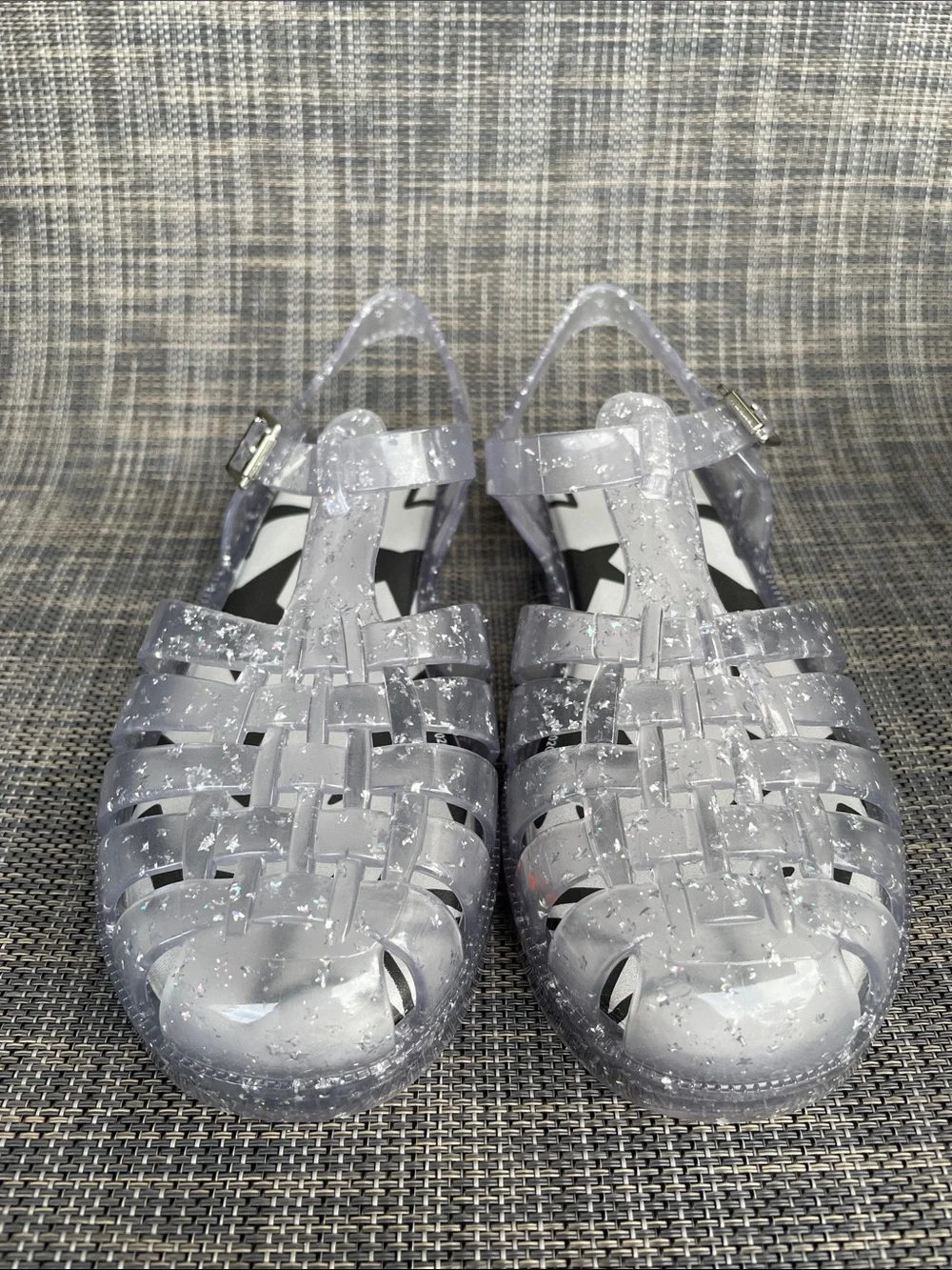 Mini Melissa Possession Glitter Clear Silver Fisherman Jelly Sandals Girls 3 Y